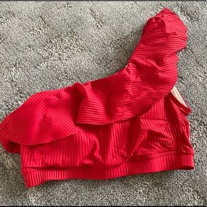 Red ruffle sleeve Albion swim top
